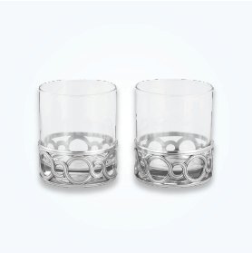 Rocks Glass Pair with Circle-Link Pewter Base