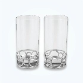 Highball Glass Pair with Circle-Link Pewter Base