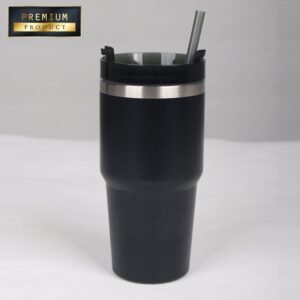 Black Tumbler with Straw and 3-Way Lid