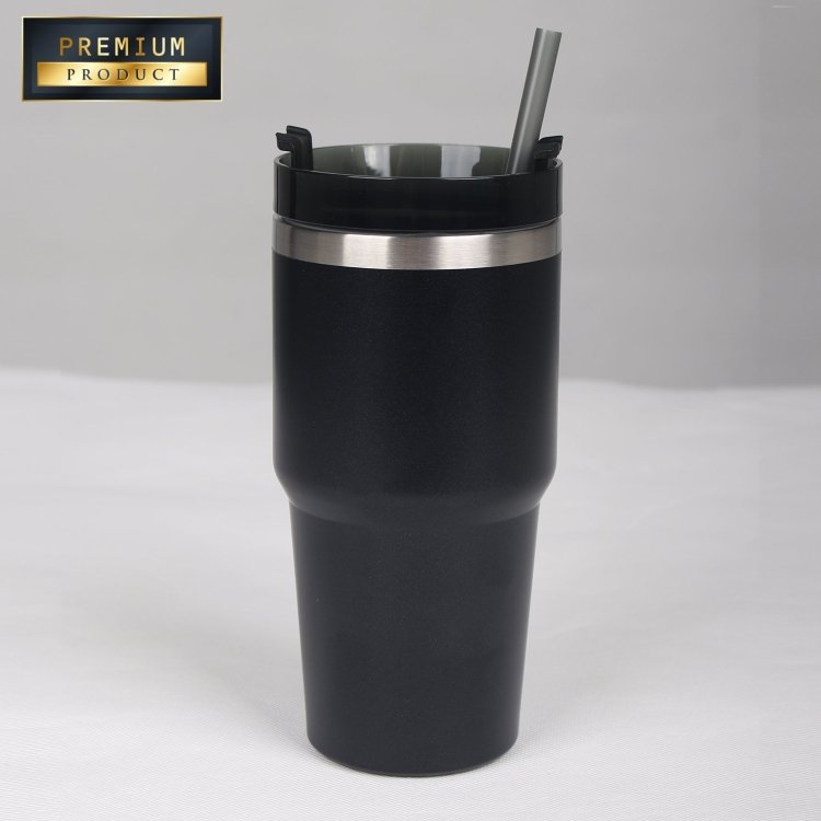 Black Tumbler with Straw and 3-Way Lid