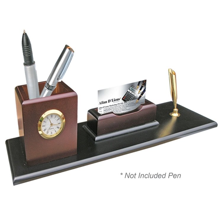 Executive Desk Set with Clock Card Holder and Pen Stand
