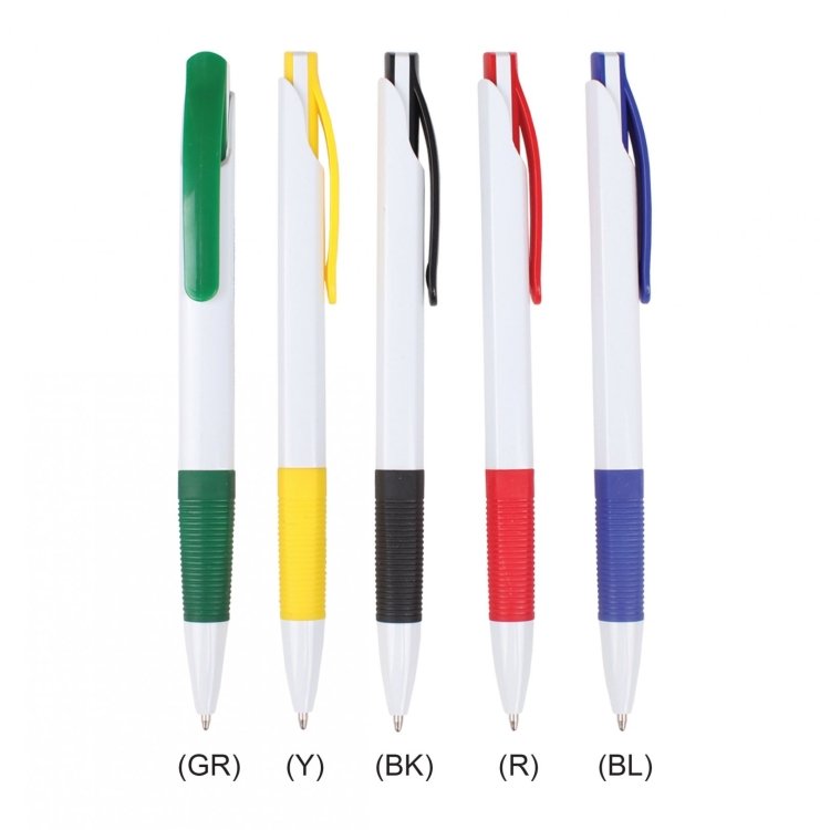 White Click Pen with Colour Clip and Grip