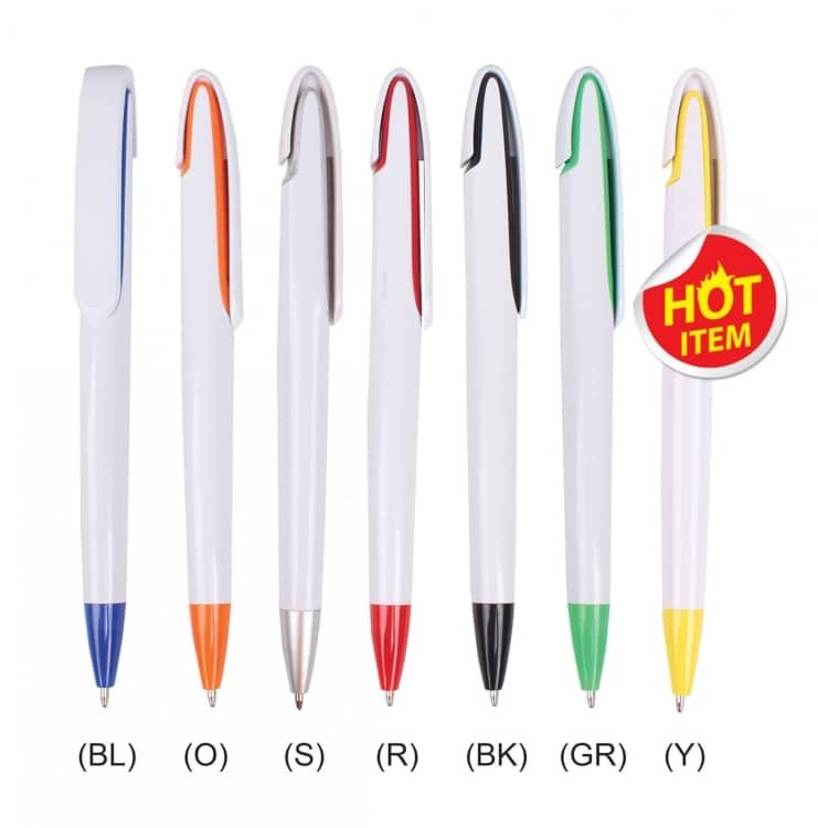 White Click Pen with Colour Clip