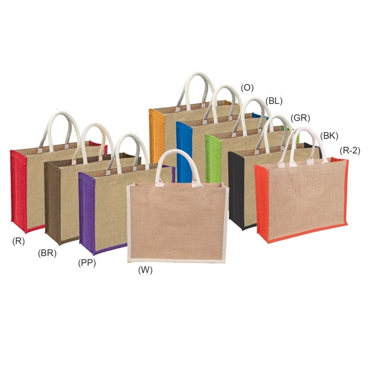 Jute Tote Bag with Colour Side Gussets