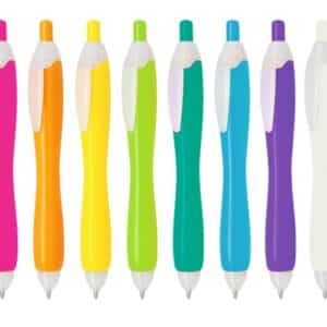Plastic Pen with White Clip in Ten Colours