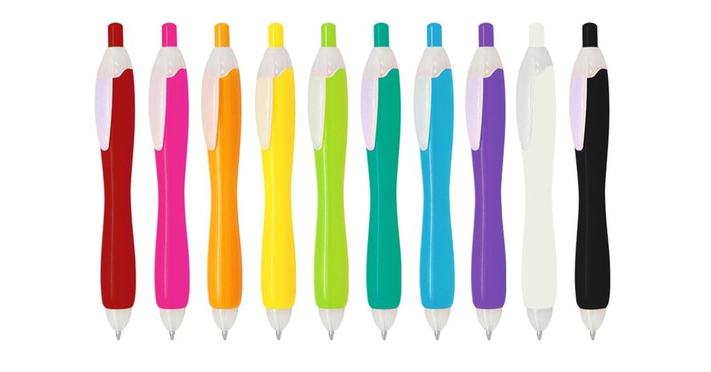 Plastic Pen with White Clip in Ten Colours