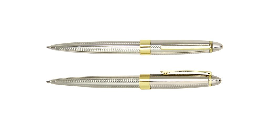Champagne Silver Ballpoint Pen with Gold Trim