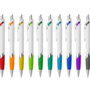 White Pen with Colour Grip in Eleven Colours