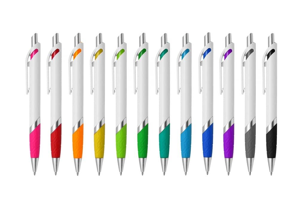 White Pen with Colour Grip in Eleven Colours