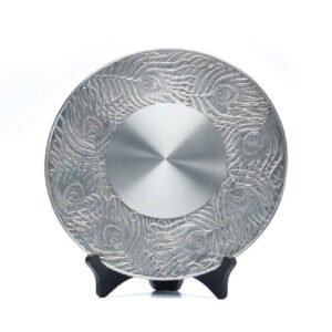 Pewter Plate with Swirling Feather Border