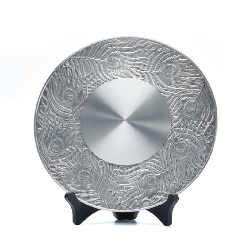 Pewter Plate with Swirling Feather Border