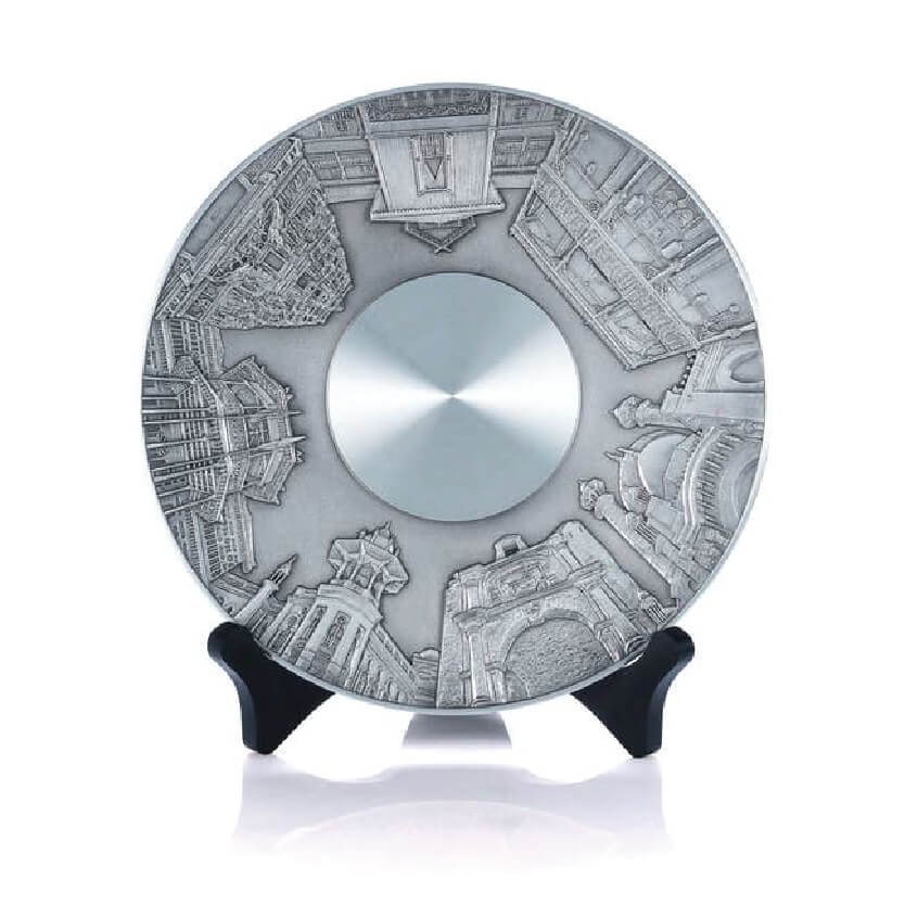 Pewter Plate with Heritage Building Border