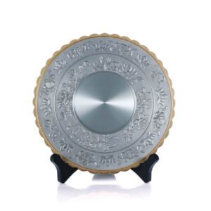 Pewter Plate with Scalloped Gold-Tone Edge