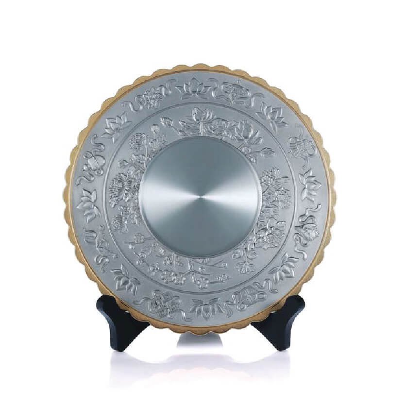 Pewter Plate with Scalloped Gold-Tone Edge