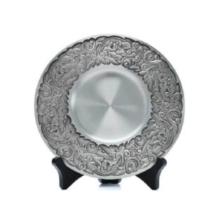 Pewter Plate with Raised Floral Border