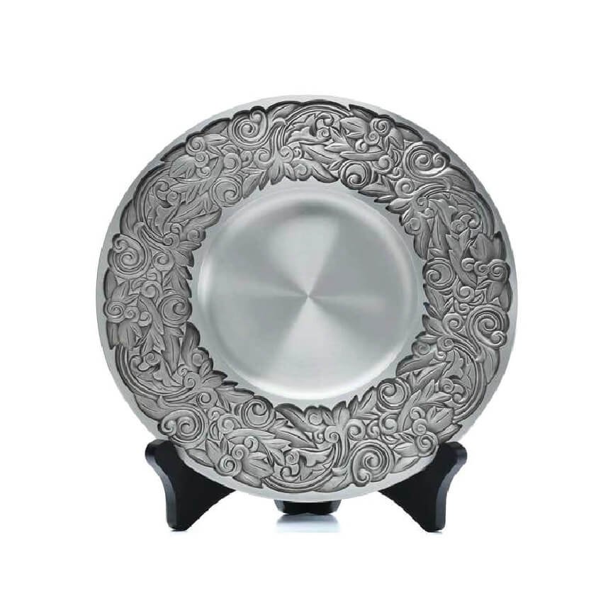 Pewter Plate with Raised Floral Border