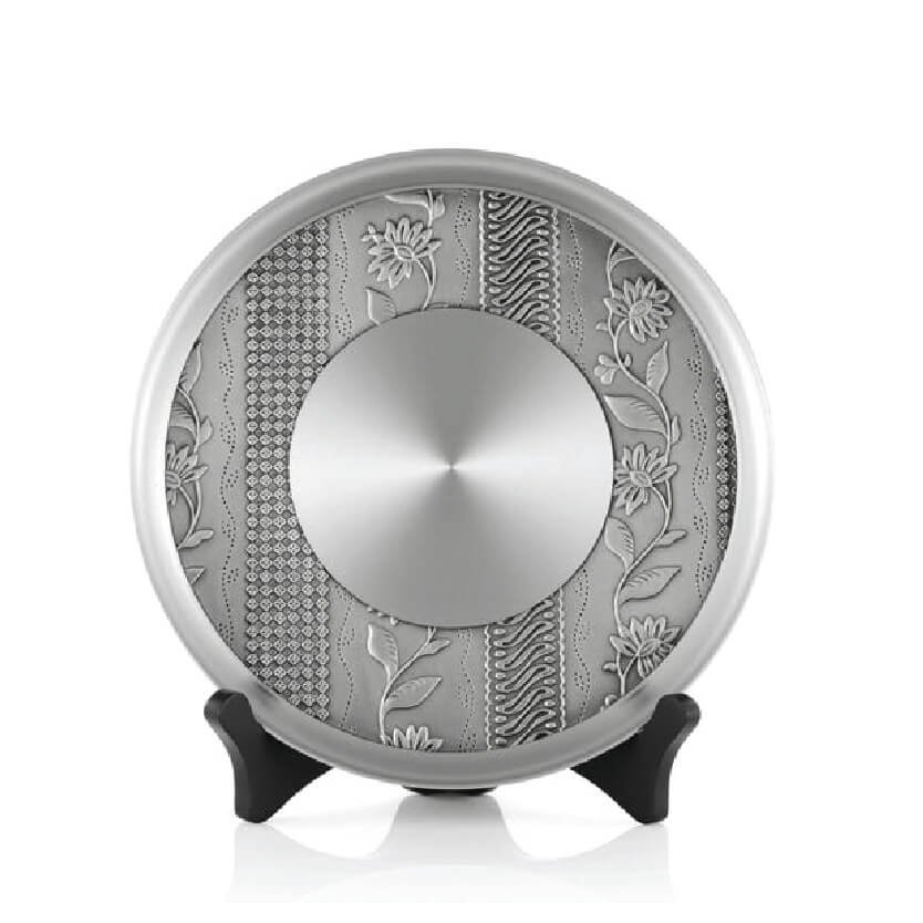 Pewter Plate with Floral Stripe Panels