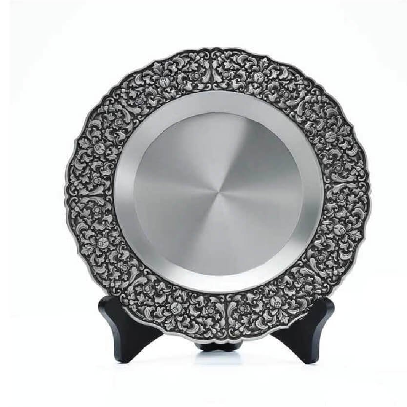 Pewter Plate with Dense Filigree Border