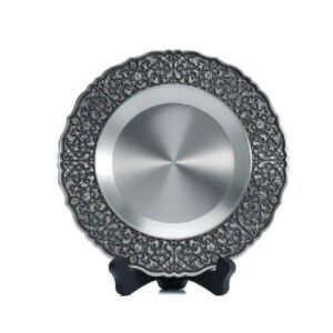 Compact Pewter Plate with Dark Floral Border