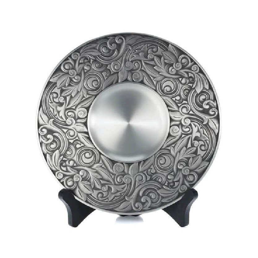 Pewter Plate with All-Over Floral Scroll