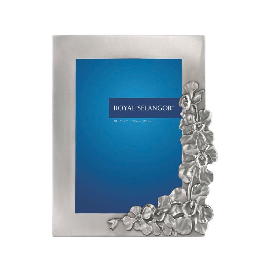 Pewter Photo Frame with Flower Cluster Corner