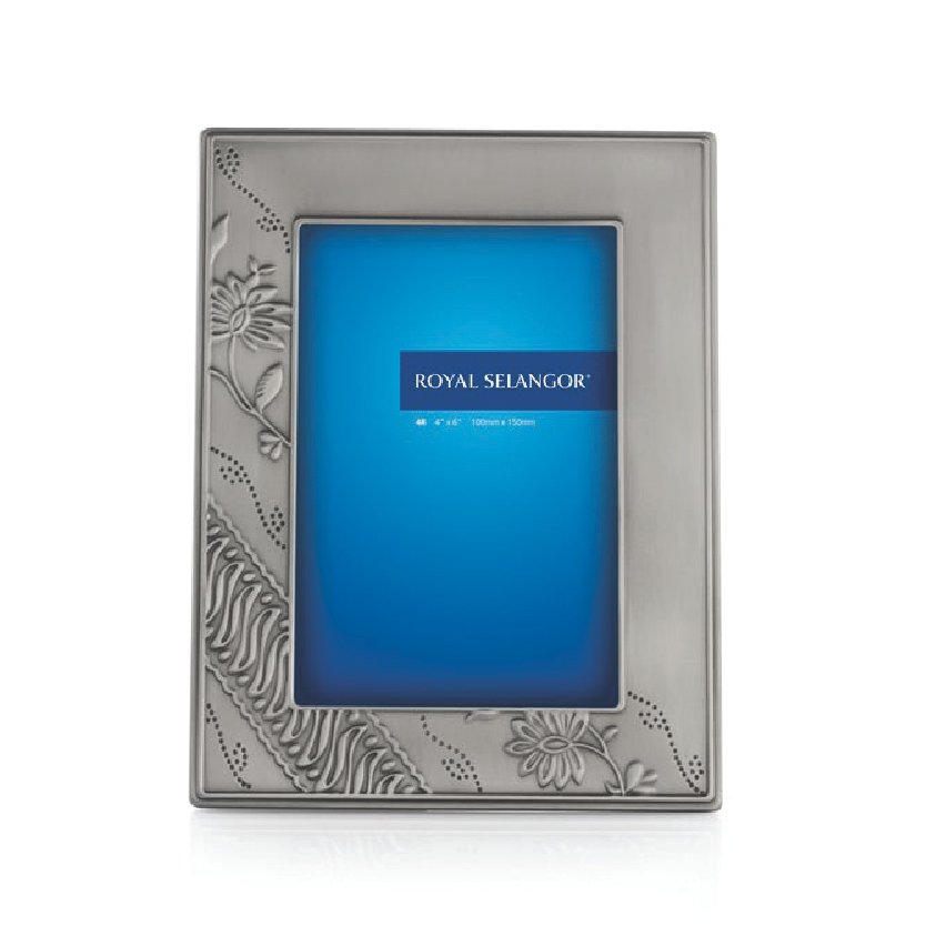Pewter Photo Frame with Etched Floral Border