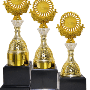 Gold Sunburst Emblem Trophy Set of Three