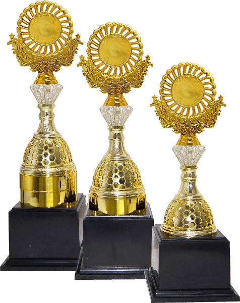 Gold Sunburst Emblem Trophy Set of Three