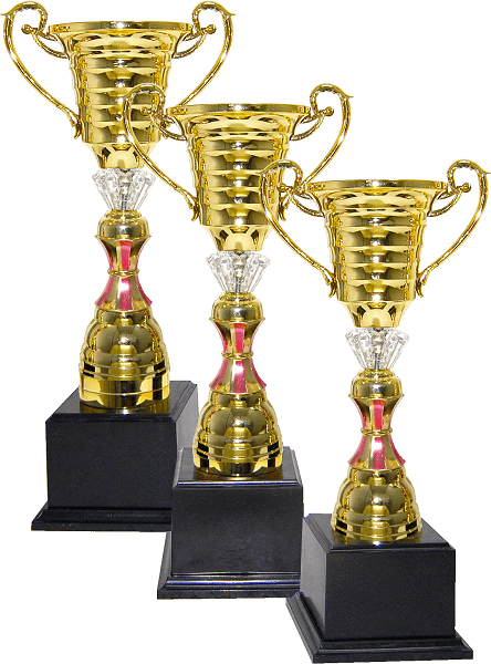 Gold Cup Trophy with Red Accent Stem Set