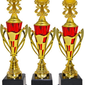 Gold Cup Trophy with Red Accents and Emblem Top