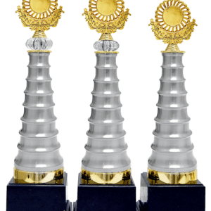 Gold Emblem Trophy on Silver Tiered Column Set