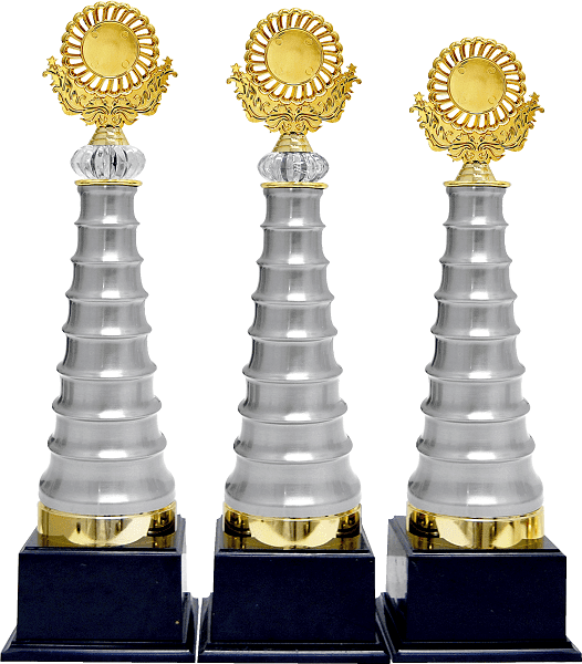 Gold Emblem Trophy on Silver Tiered Column Set