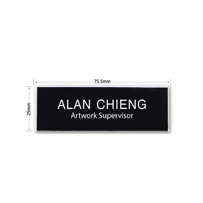 Custom Black Printed Name Tag 75.5 x 25 mm