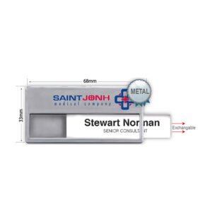 Custom Silver Metal Frame Name Tag with Exchangeable Insert