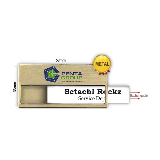 Custom Gold Metal Frame Name Tag with Exchangeable Insert
