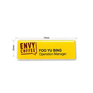 Custom Yellow Epoxy Dome Name Tag 75 x 25 mm