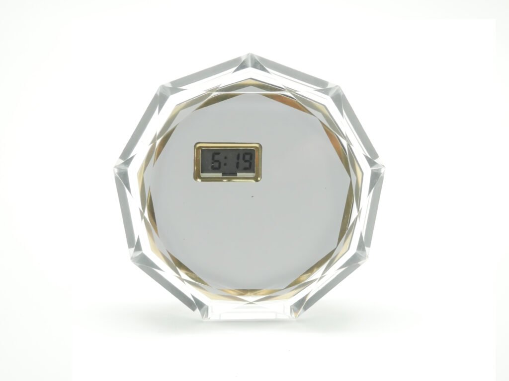 Faceted Crystal Desk Plaque with Digital Clock