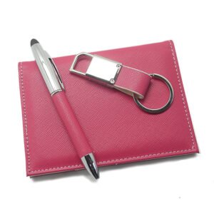 Pink Passport Holder Gift Set with Pen and Keychain