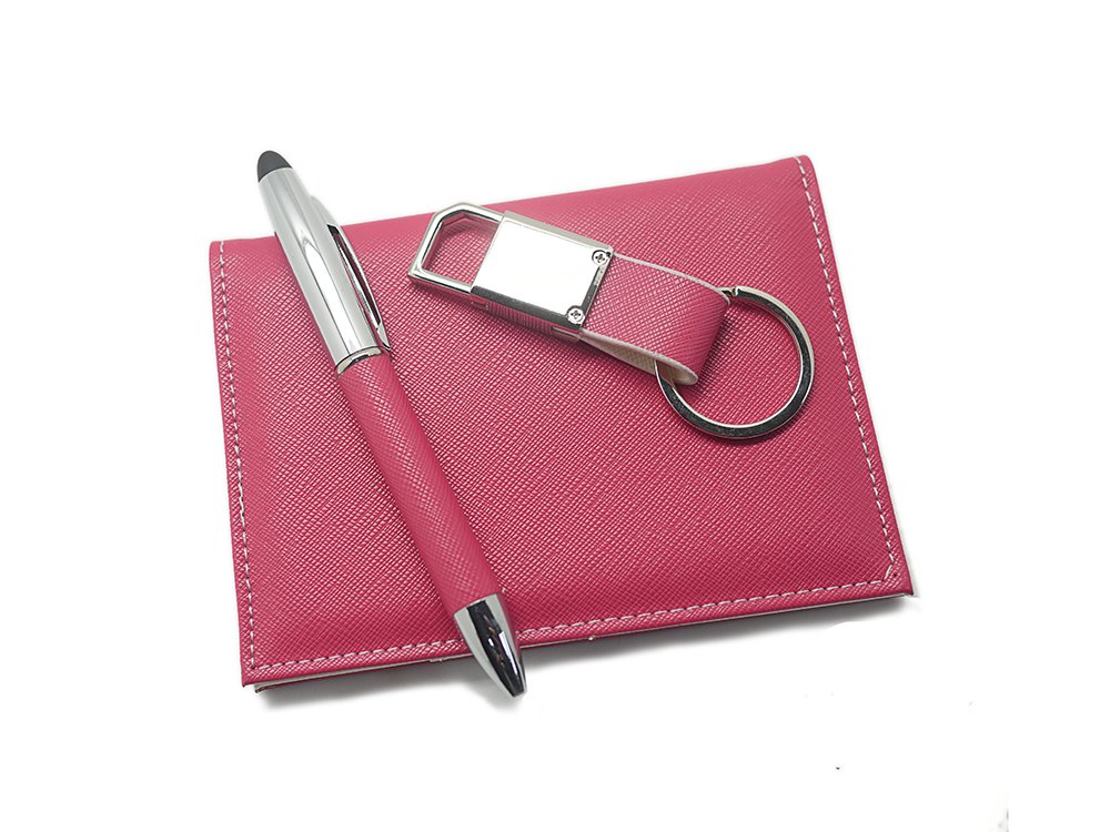 Pink Passport Holder Gift Set with Pen and Keychain