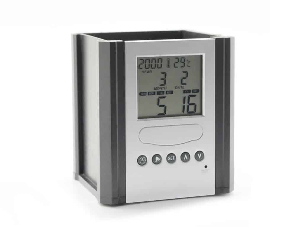Cylindrical Pen Holder with Digital Clock
