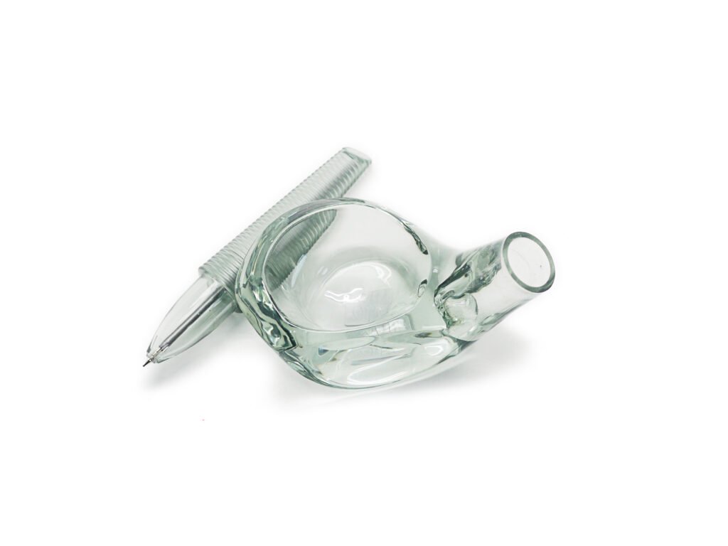 Glass Swan Pen Holder Set