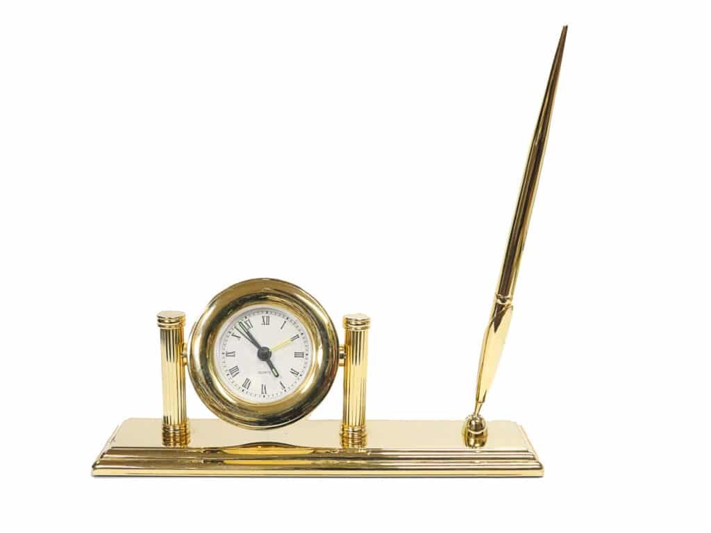 Premium Gold Clock & Pen Holder Set