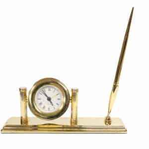 Premium Gold Clock & Pen Holder Set
