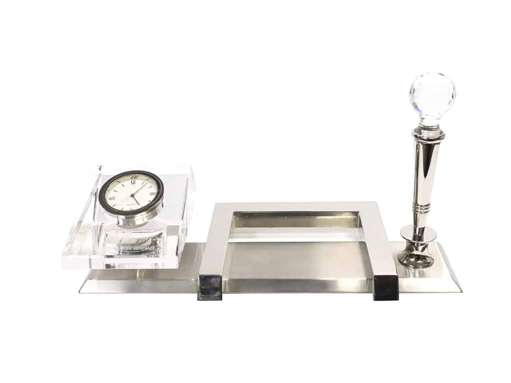 Crystal Desk Set with Clock & Pen Stand