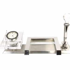 Crystal Desk Set with Clock & Pen Stand