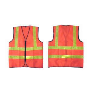 Custom Orange Safety Vest with Lime Reflective Stripes