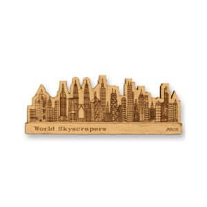 Laser-Cut Wooden Fridge Magnet World Skyscrapers