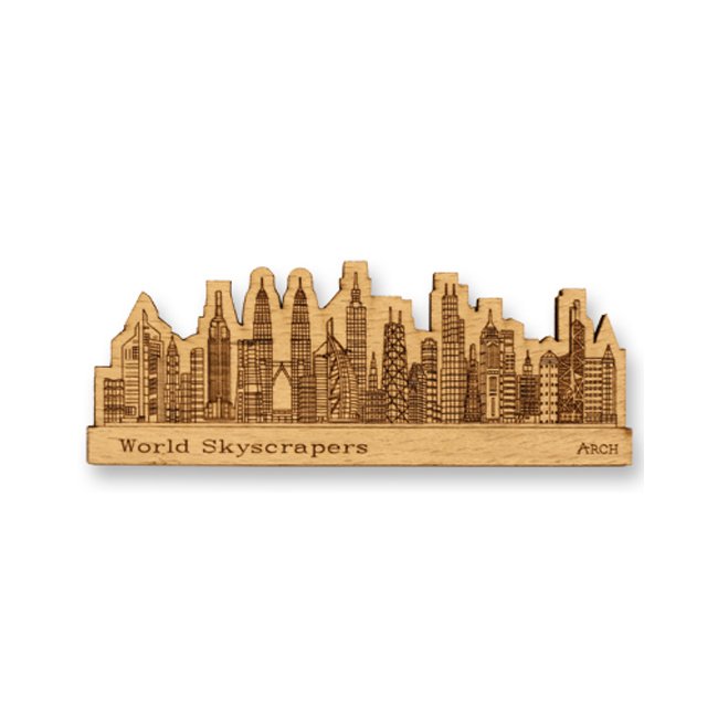 Laser-Cut Wooden Fridge Magnet World Skyscrapers