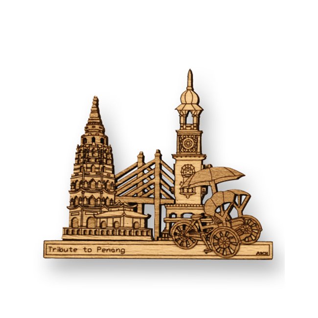Laser-Cut Wooden Fridge Magnet Tribute to Penang