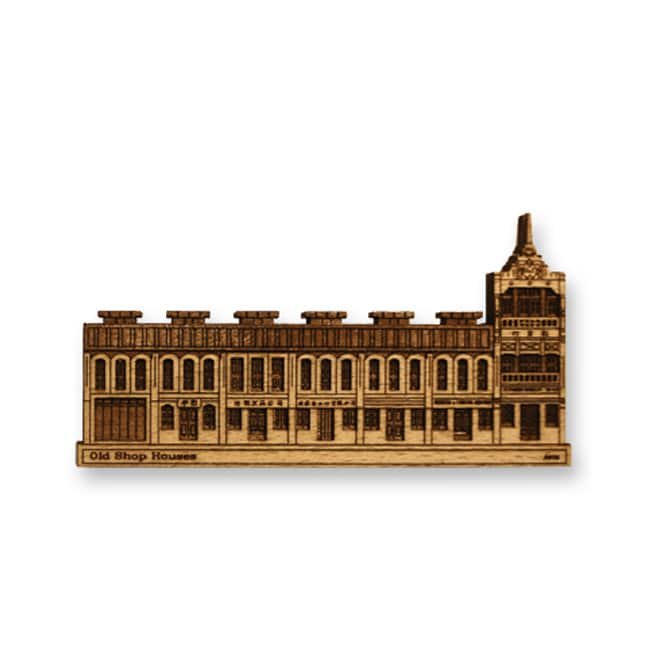 Laser-Cut Wooden Fridge Magnet Old Shophouses